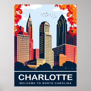 Charlotte, Herbststadt, North Carolina, Reisen Poster
