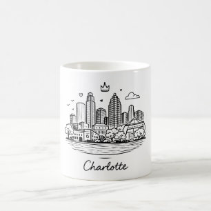 Charlotte-Illustration in schwarzen Linien Kaffeetasse