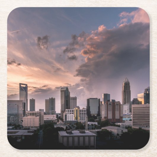 Charlotte Innenstadt bei Sonnenuntergang, North Ca Rechteckiger Pappuntersetzer (Vorderseite)