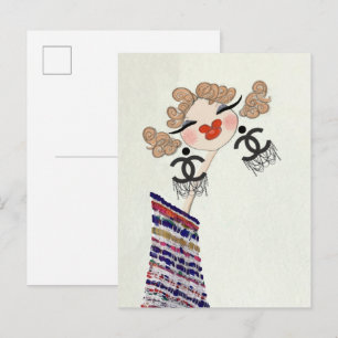 Charlotte ist glückliche Glam-Fashion-Kunst Postkarte