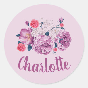 Charlotte Name Floral Custom Vintag Blume Rose Runder Aufkleber