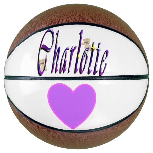 Charlotte Name mit Teddy und Herz Basketball (Vorderseite)