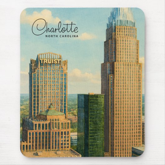 Charlotte NC Aquarell Skyline Reise Mousepad (Vorne)