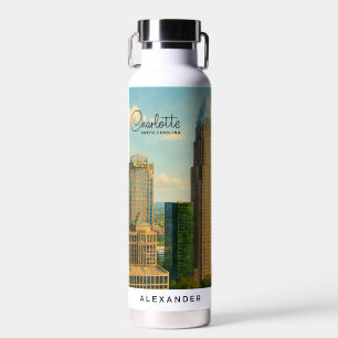 Charlotte NC Aquarell Stadtansicht Reise Trinkflasche