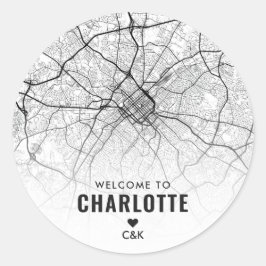 Charlotte, NC City Map | Begrüßung Runder Aufkleber