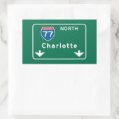 Charlotte, NC Road Sign Rechteckiger Aufkleber (Tasche)