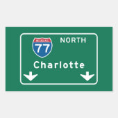 Charlotte, NC Road Sign Rechteckiger Aufkleber (Vorderseite)