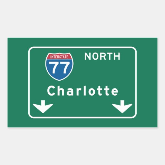 Charlotte, NC Road Sign Rechteckiger Aufkleber (Vorderseite)