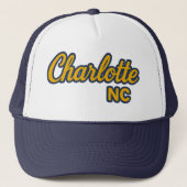 Charlotte NC Script Design - Bold Yellow & Navy Truckerkappe (Vorderseite)