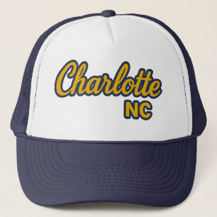 Charlotte NC Script Design - Bold Yellow & Navy Truckerkappe