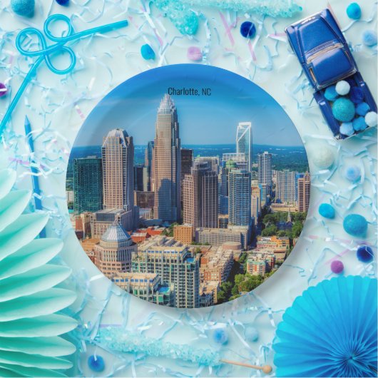 Charlotte, NC-Skyline-Foto Pappteller (Party)