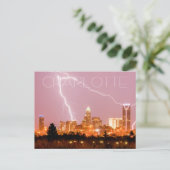 charlotte nc skyline mit Blitz Postkarte (Stehend Vorderseite)
