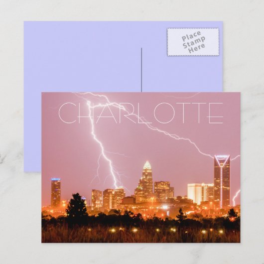 charlotte nc skyline mit Blitz Postkarte (Vorne/Hinten)