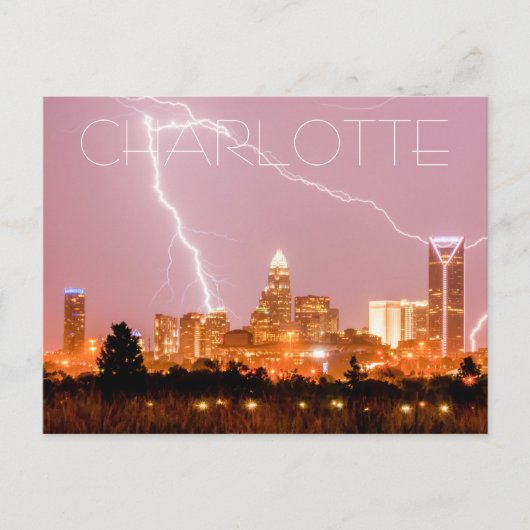 charlotte nc skyline mit Blitz Postkarte (Vorderseite)
