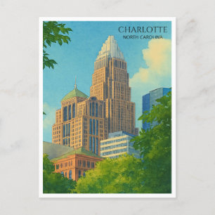 Charlotte NC Skyline Watercolor Travel Postkarte