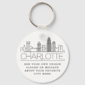 Charlotte, NC Stylized Skyline | Benutzerdefiniert Schlüsselanhänger (Vorderseite)
