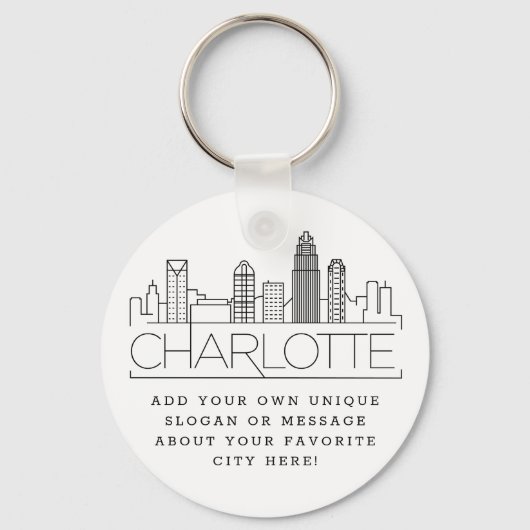 Charlotte, NC Stylized Skyline | Benutzerdefiniert Schlüsselanhänger (Vorderseite)