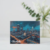 Charlotte NC Uptown Night City Art Postkarte (Stehend Vorderseite)