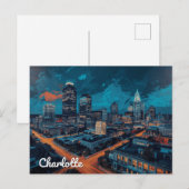 Charlotte NC Uptown Night City Art Postkarte (Vorne/Hinten)