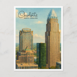 Charlotte NC Watercolor Skyline Travel Postcard Feiertagspostkarte