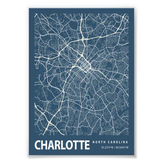 Charlotte - North Carolina Blueprint City Map Fotodruck (Vorne)