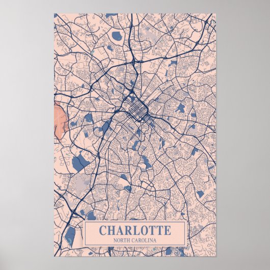 Charlotte North Carolina Breezy City Map Travel Poster (Vorne)