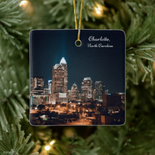 Charlotte North Carolina City Skyline Nacht Keramikornament