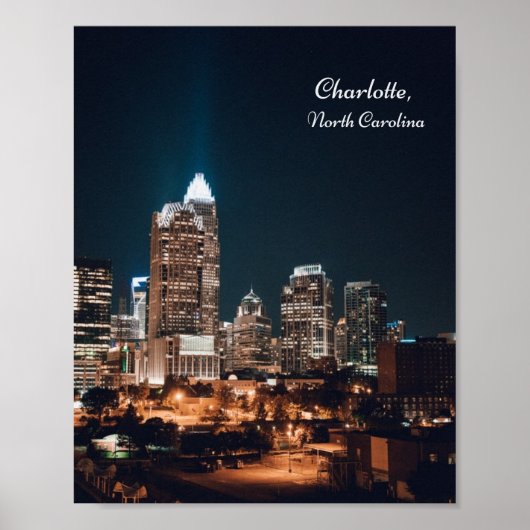 Charlotte North Carolina City Skyline Night Poster (Vorne)