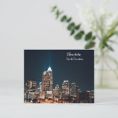 Charlotte North Carolina City Skyline Night Postkarte (Stehend Vorderseite)