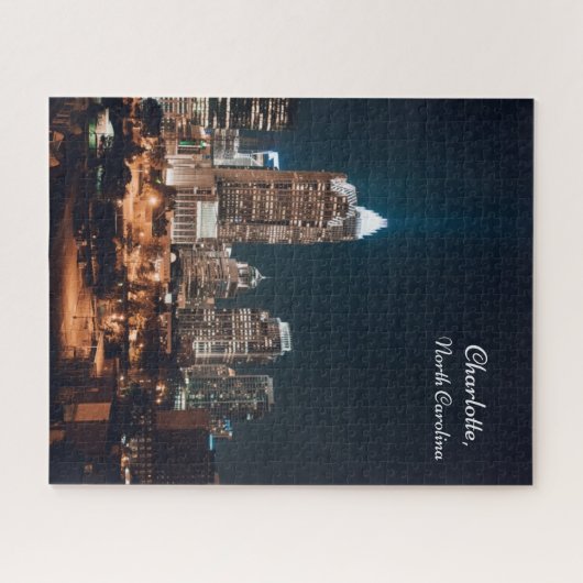 Charlotte North Carolina City Skyline Night Puzzle (Horizontal)