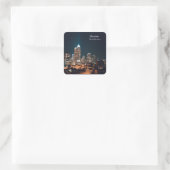 Charlotte North Carolina City Skyline Night Quadratischer Aufkleber (Tasche)