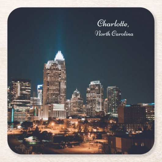 Charlotte North Carolina City Skyline Night Rechteckiger Pappuntersetzer (Vorderseite)