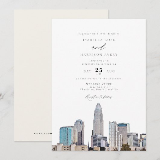 CHARLOTTE NORTH CAROLINA City Skyline Wedding Einladung (Vorne/Hinten)
