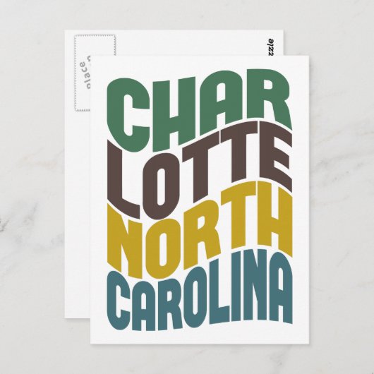 Charlotte North Carolina Retro Wave Postkarte (Vorne/Hinten)