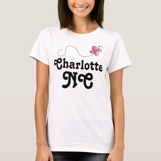 Charlotte-North Carolina-Rosa-Schmetterling T-Shirt (Vorderseite)