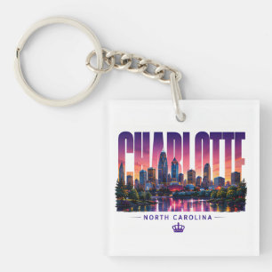 Charlotte North Carolina Skyline City Name Reise Schlüsselanhänger