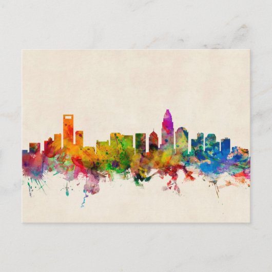 Charlotte North Carolina Skyline Cityscape Postkarte (Vorderseite)