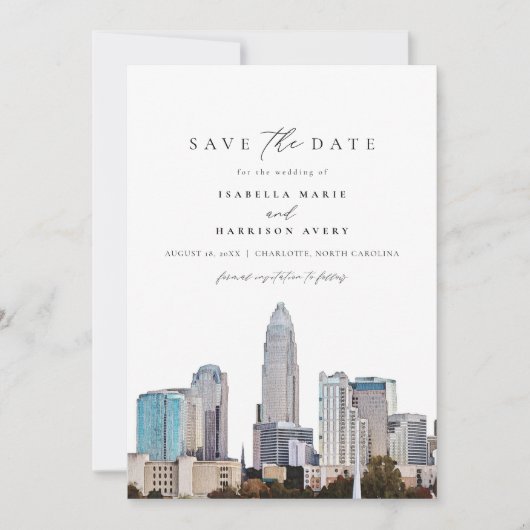 CHARLOTTE NORTH CAROLINA Skyline Save the Date Einladung (Vorderseite)