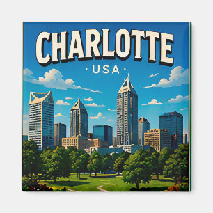 Charlotte North Carolina Skyline Souvenir Magnet