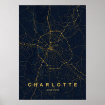 Charlotte North Carolina Stilisierte Kartenprint |