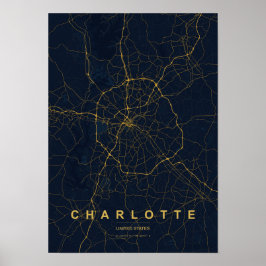 Charlotte North Carolina Stilisierte Kartenprint | Poster