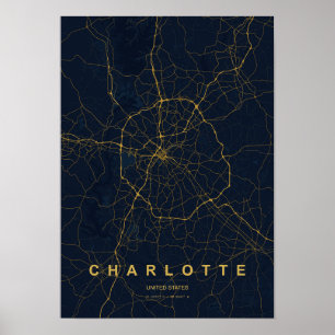 Charlotte North Carolina Stilisierte Kartenprint   Poster