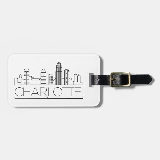 Charlotte, North Carolina Stylized Skyline Gepäckanhänger (Vorderseite horizontal)