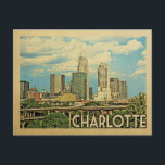 Charlotte North Carolina Vintage Travel Postkarte<br><div class="desc">Charlotte North Carolina Design im Vintage Travel Stil mit einem weiten Blick auf die Skyline der Stadt.</div>