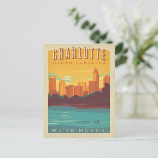 Charlotte, North Carolina | Wir haben uns bewegt Einladungspostkarte (Stehend Vorderseite)