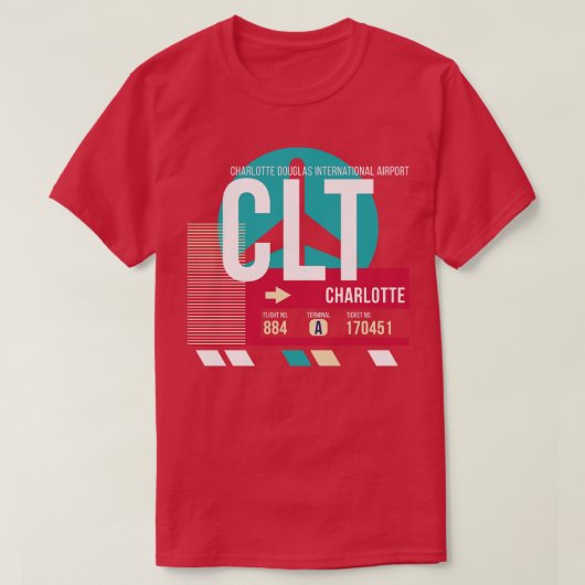 Charlotte North olina CLT Code Gepäckmarke T-Shirt (Design vorne)