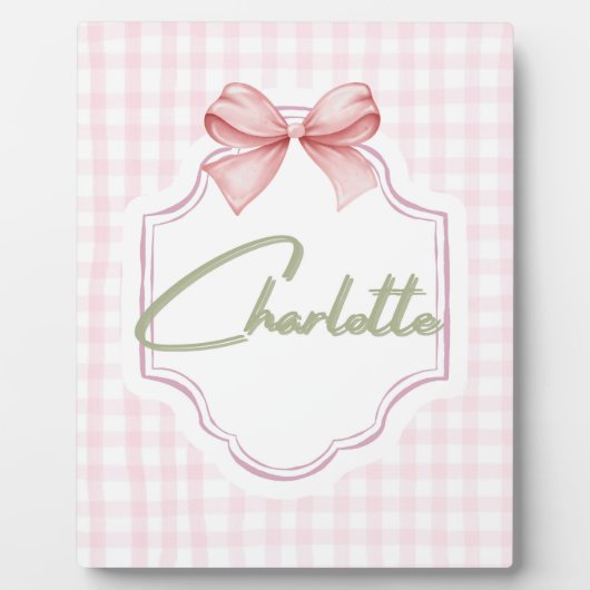 Charlotte Personalisiert Pink Bow & Gingham Print Fotoplatte (Vorderseite)