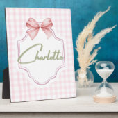 Charlotte Personalisiert Pink Bow & Gingham Print Fotoplatte (Seite)