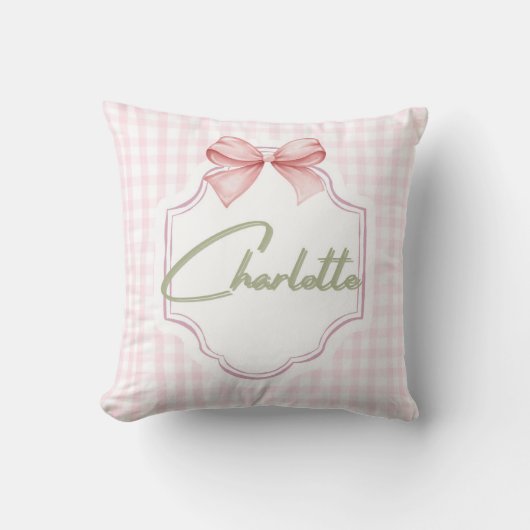 Charlotte Personalisiert Pink Bow & Gingham Print Kissen (Vorderseite)