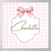 Charlotte Personalisiert Pink Bow & Gingham Print Poster (Vorne)